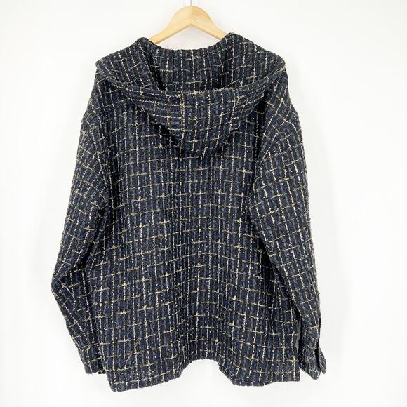 Oversized Flannel Metallic Tweed Button Down Hoodie Men's Size XS - Picture 2 of 5